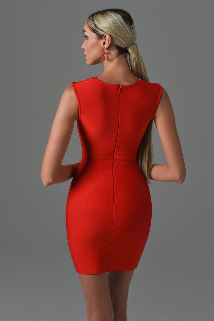 Konka Diamond Mini Bandage Dress - Red - Bellabarnett